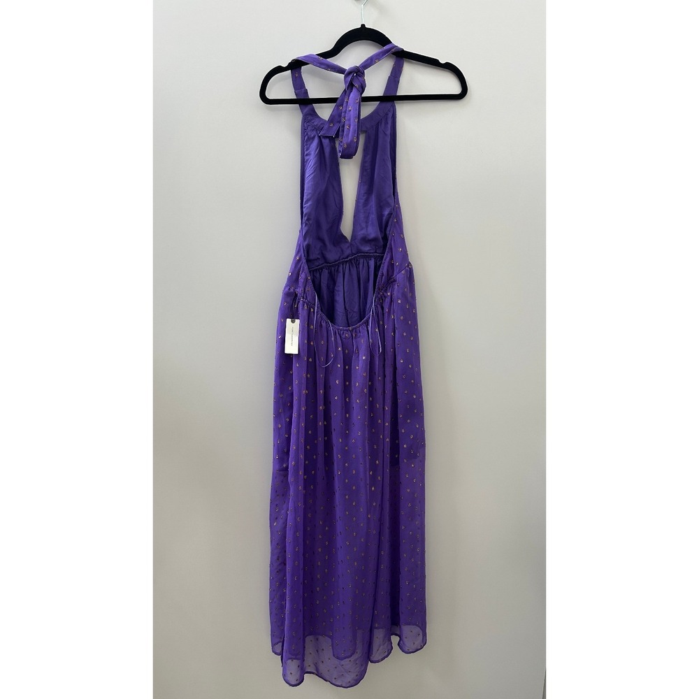 *Flaw NWT Anthropologie Celandine Beach Disco Plunging Maxi Dress Purple Gold S - Picture 8 of 16